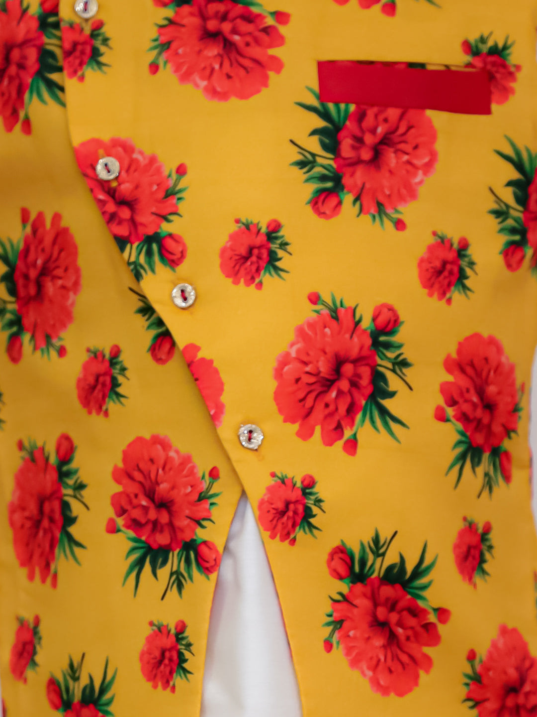 Genda Phool White Kurta and Dhoti with Mustard Jacket Set for Boys
