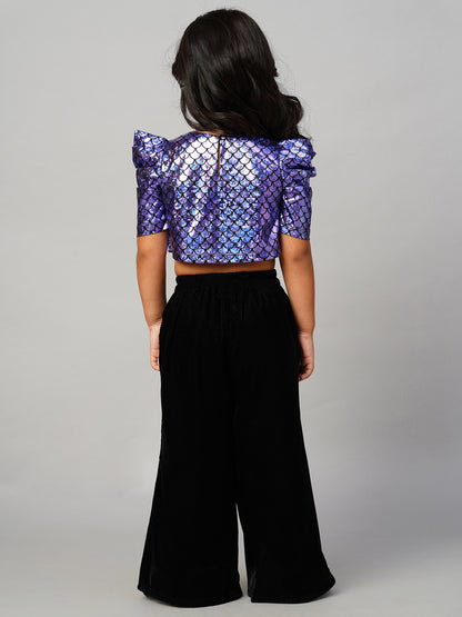 Razzle Dazzle Girls Party Purple Shimmer Top With Palazzo Pant