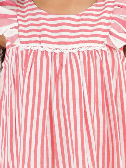 Petal Play Girls Red Cotton Dress