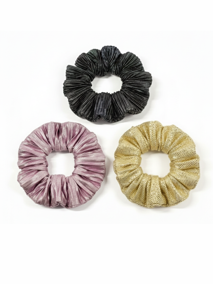 Lil Drama Pink Shimmer Pleated Fabric Scrunchie - Pink