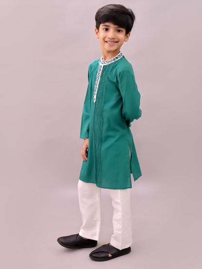Shor-Gul Green Kurta Pyjama Set For Boys