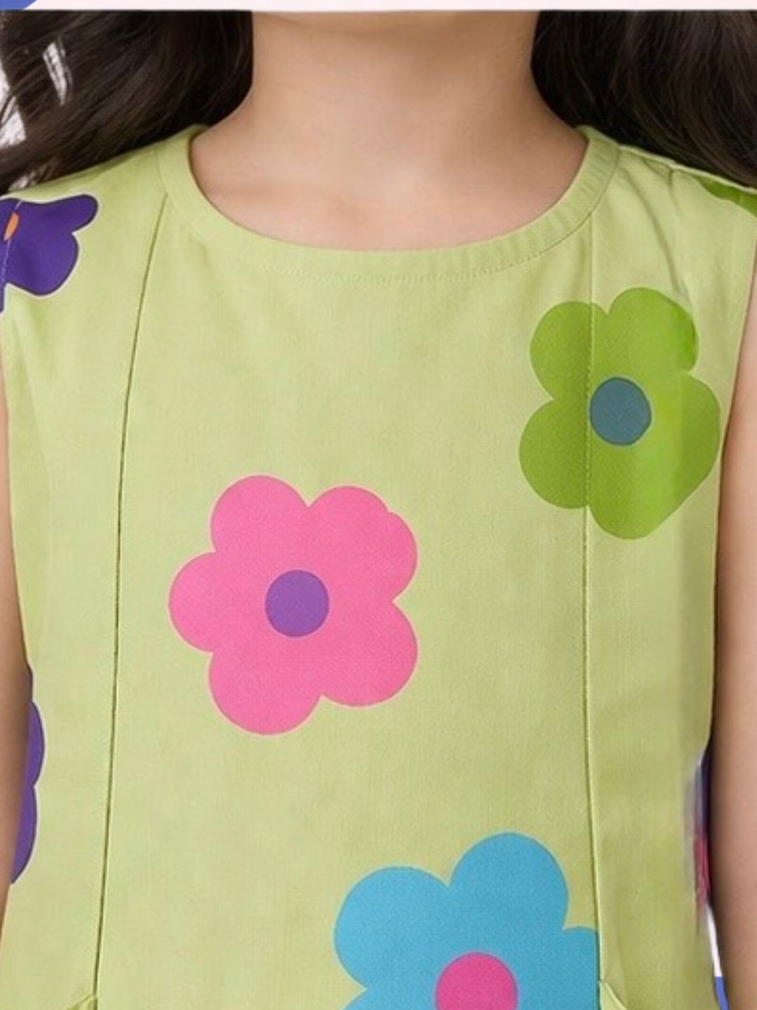 Petal Play Girls Green Cotton Floral Dress
