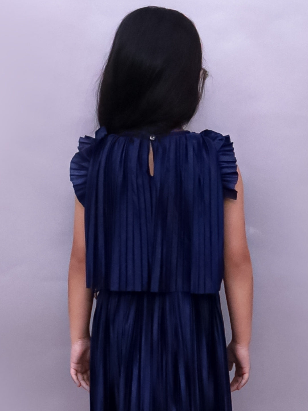 Glam Up Girls Party Navy Blue Frill Sleeves Top