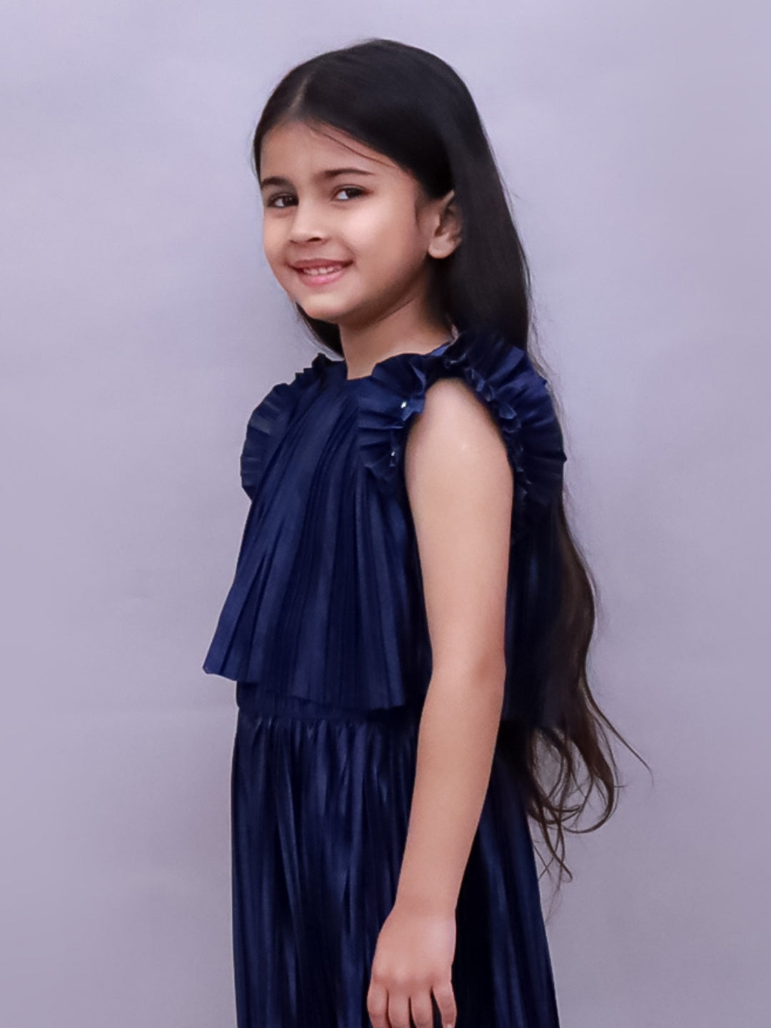 Glam Up Girls Party Navy Blue Frill Sleeves Top