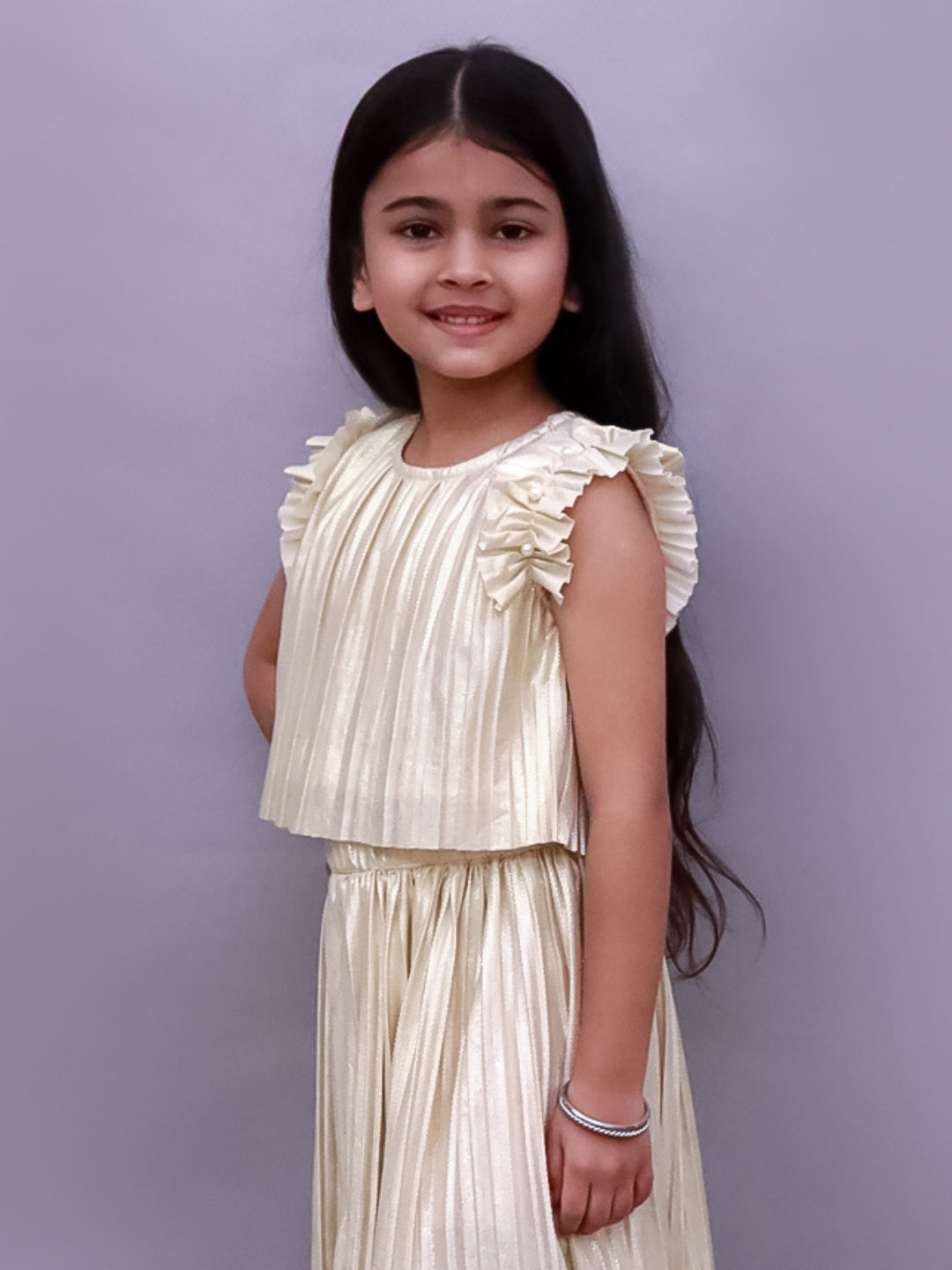 Glam Up Girls Party Golden Frill Sleeves Top