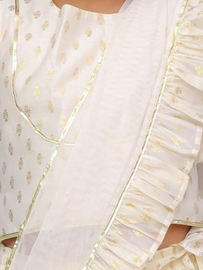 Mishti Off White Lehanga Choli Dupatta Set For Girls