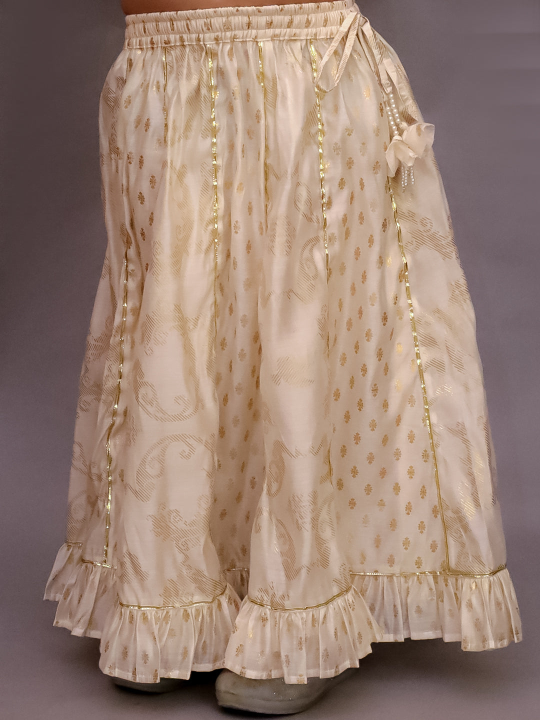 Mishti Off White Lehanga Choli Dupatta Set For Girls