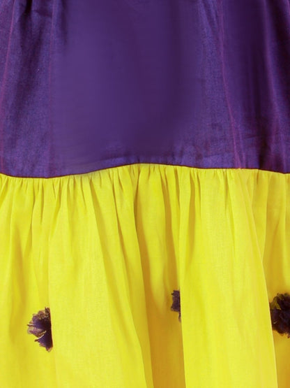 Petal Play Girls Cotton Purple and Yellow Dress