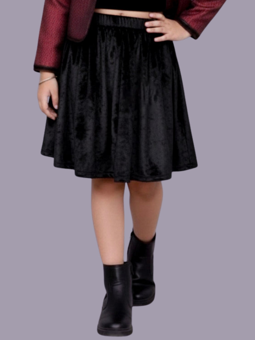 Glam up Girls Party Maroon Jacket and Velvet Skirt