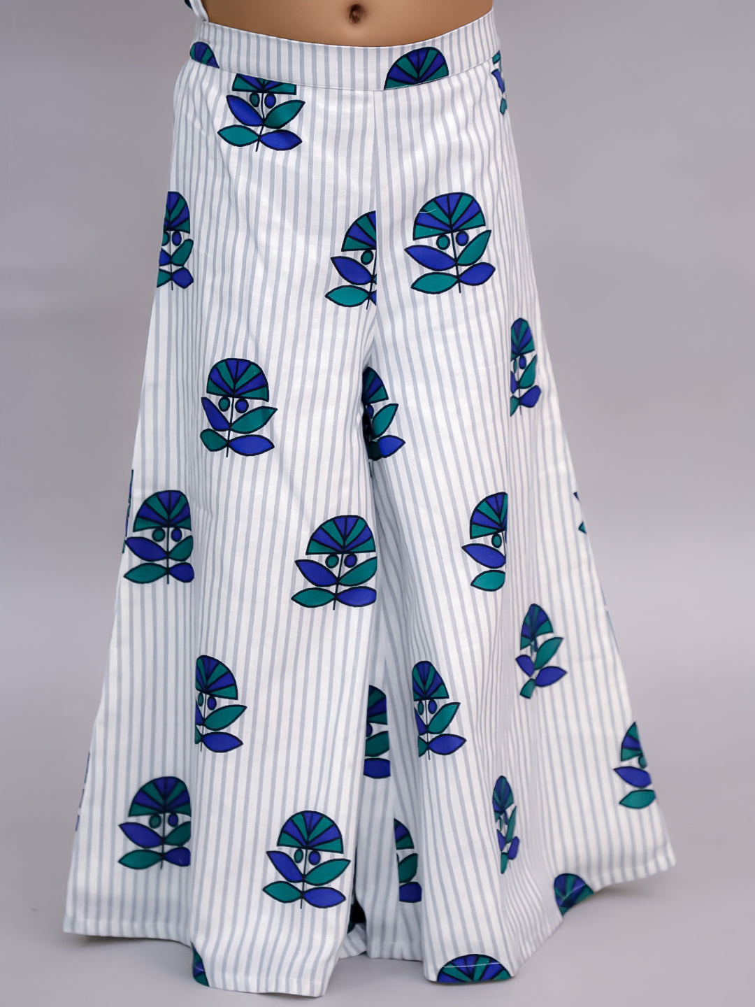 Shor-Gul White Jacket and Pant With Blue Bustier Set For Girls