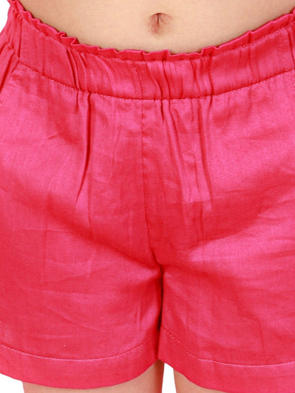 Petal Play Girls Pink Cotton Top with Shorts Set