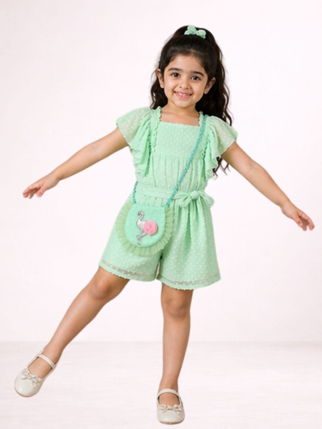 Petal Play Girls Green Cotton Dress