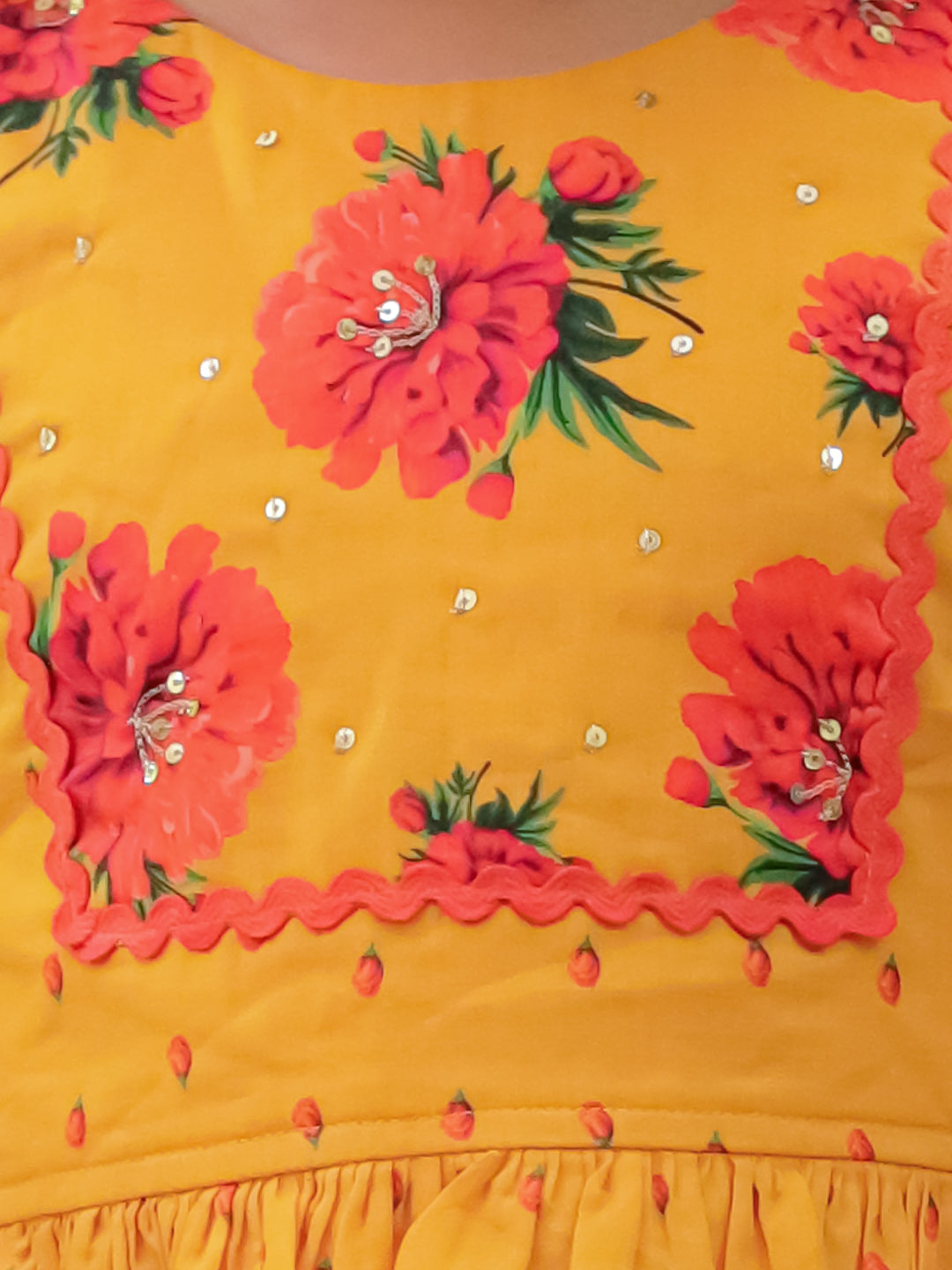 Genda Phool Mustard Choli and Lehanga Set For Girls