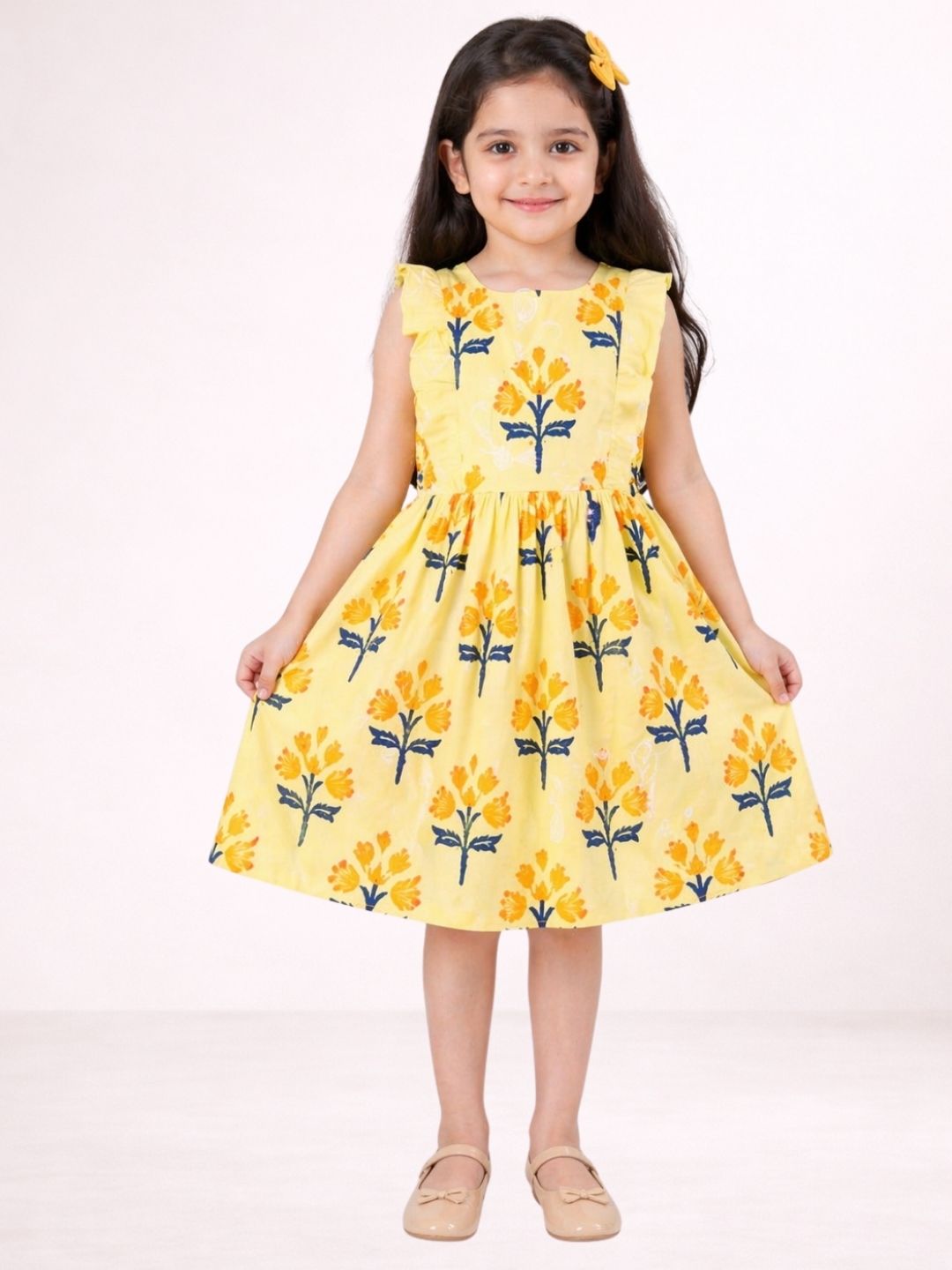 Petal Play Girls Yellow Cotton Dress
