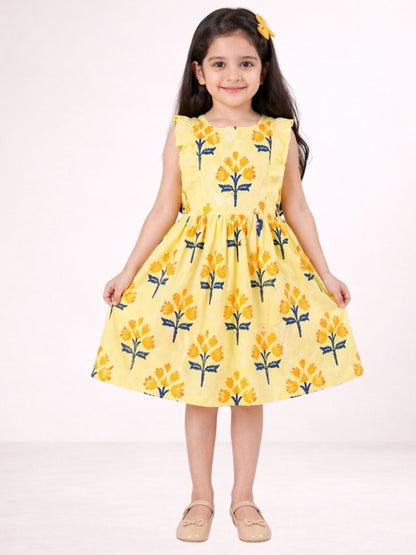 Petal Play Girls Yellow Cotton Dress