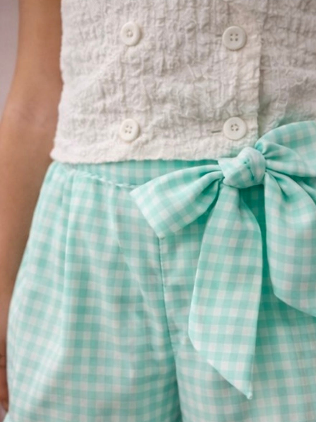 Citrus Crush Girls White Cotton Top and Green Short