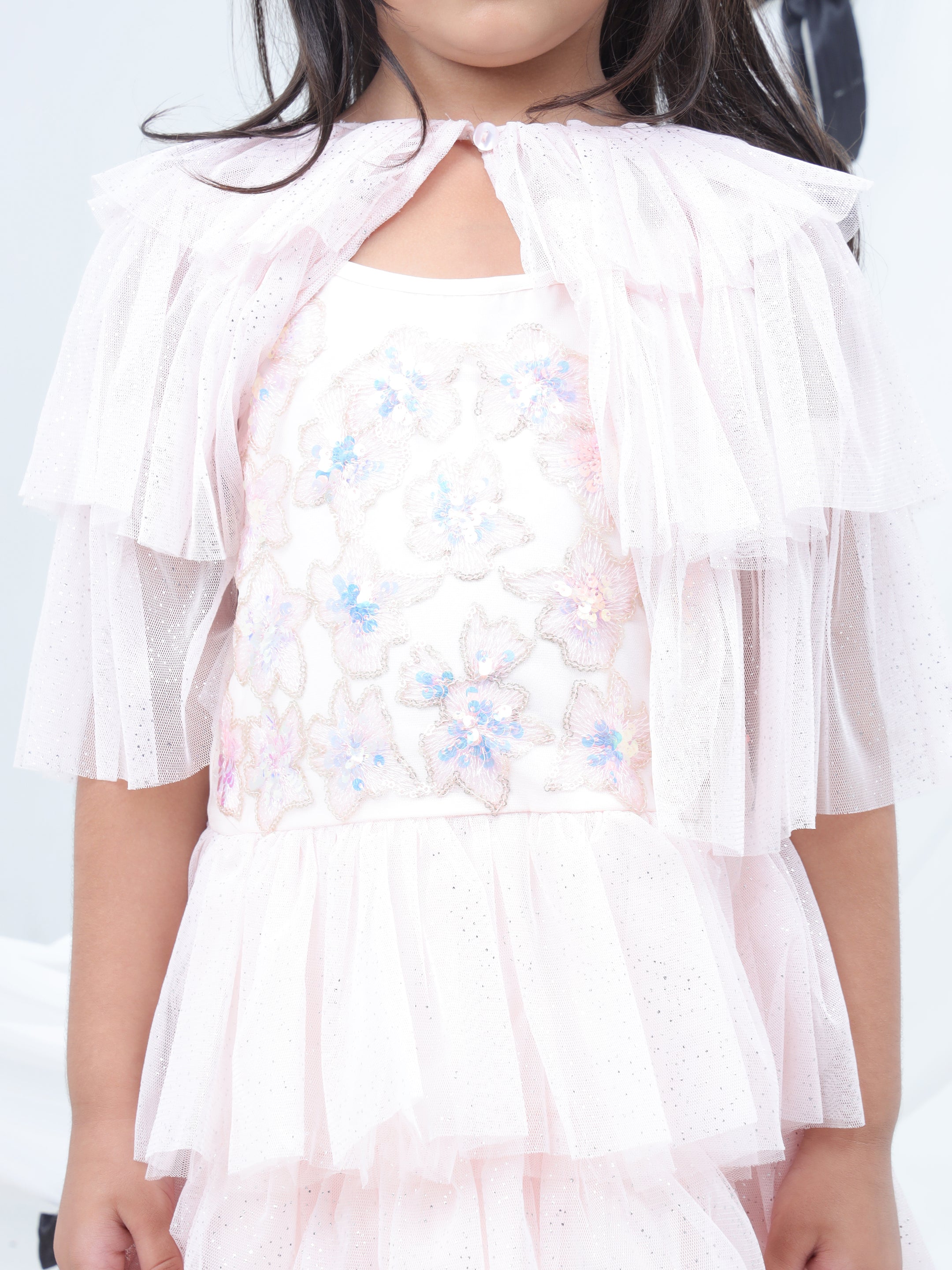 Razzle Dazzle Baby Pink Party Dress with Shrug for Girls