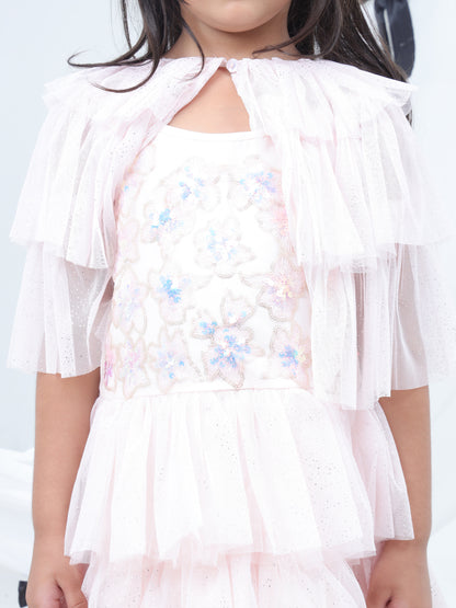 Razzle Dazzle Baby Pink Party Dress with Shrug for Girls