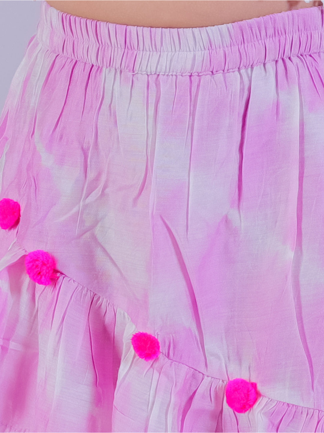 Shibori Print White Top with Pink Skirt Set For Girls