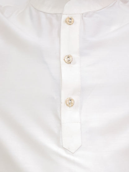 Genda Phool White Kurta and Dhoti with Mustard Jacket Set for Boys