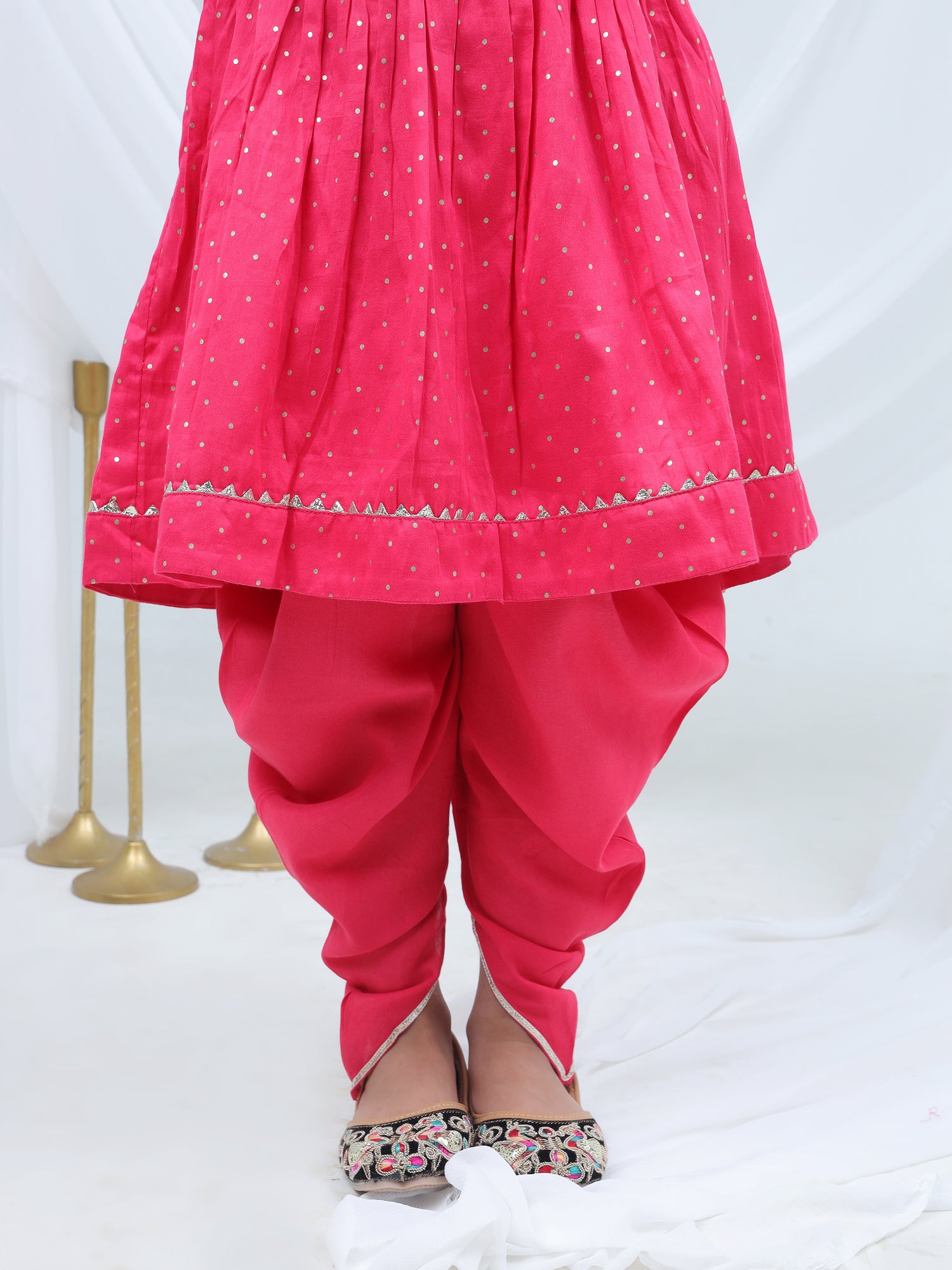 Girls polka printed kurta with dhoti set