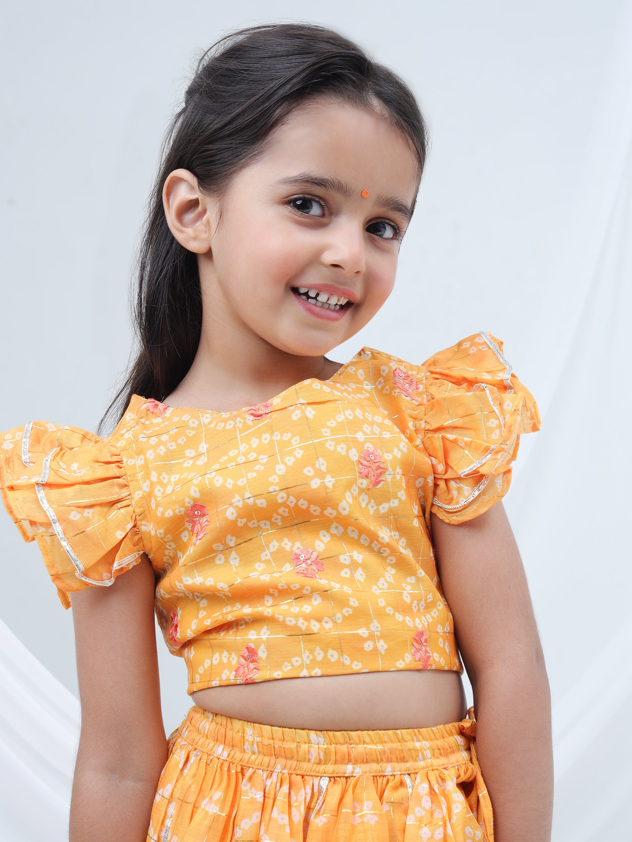 Girls printed chanderi lurex ghaghra choli set