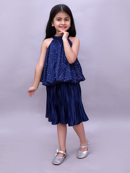 Glam Up Girls Party Navy Blue Top And Skirt