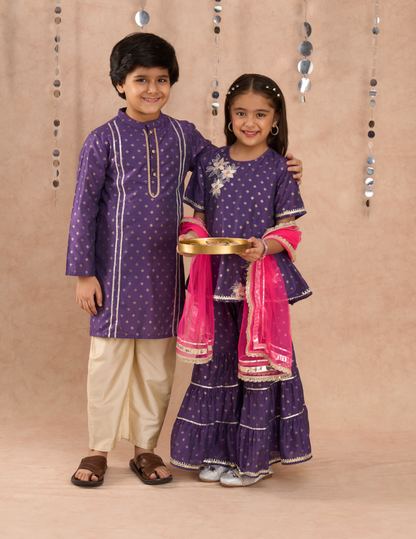 Zarqa Girls Purple Kurta with Sharara set