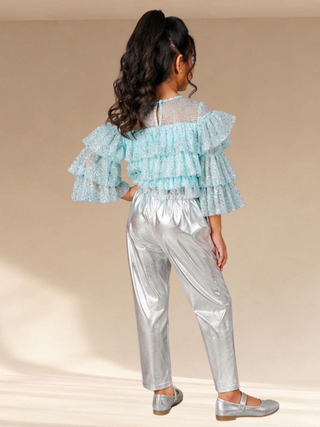 Glam Up Girls Shimmer Blue Party Top