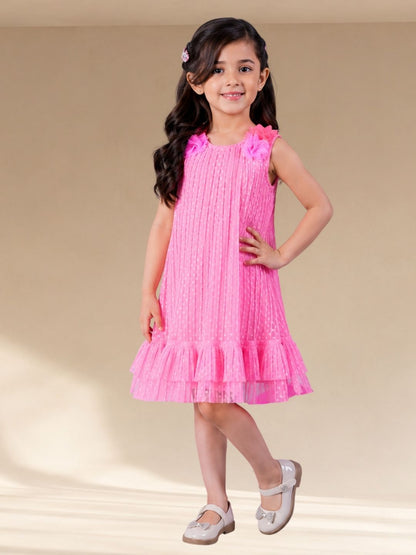Glam Up Girls Pink Party Dobby Net Dress