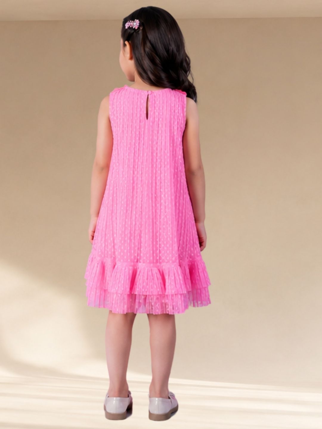 Glam Up Girls Pink Party Dobby Net Dress