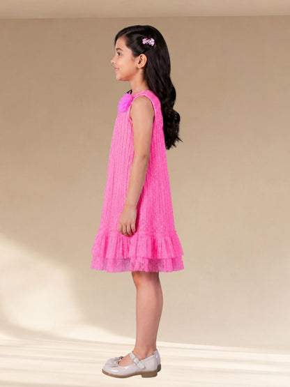 Glam Up Girls Pink Party Dobby Net Dress