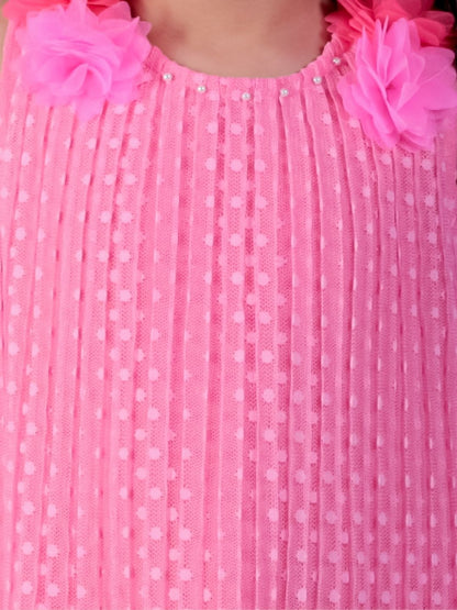 Glam Up Girls Pink Party Dobby Net Dress