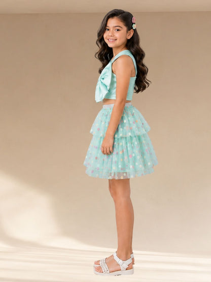 Rainbow Girls Green Stylish Top with Skirt Party Co-ordinate Set
