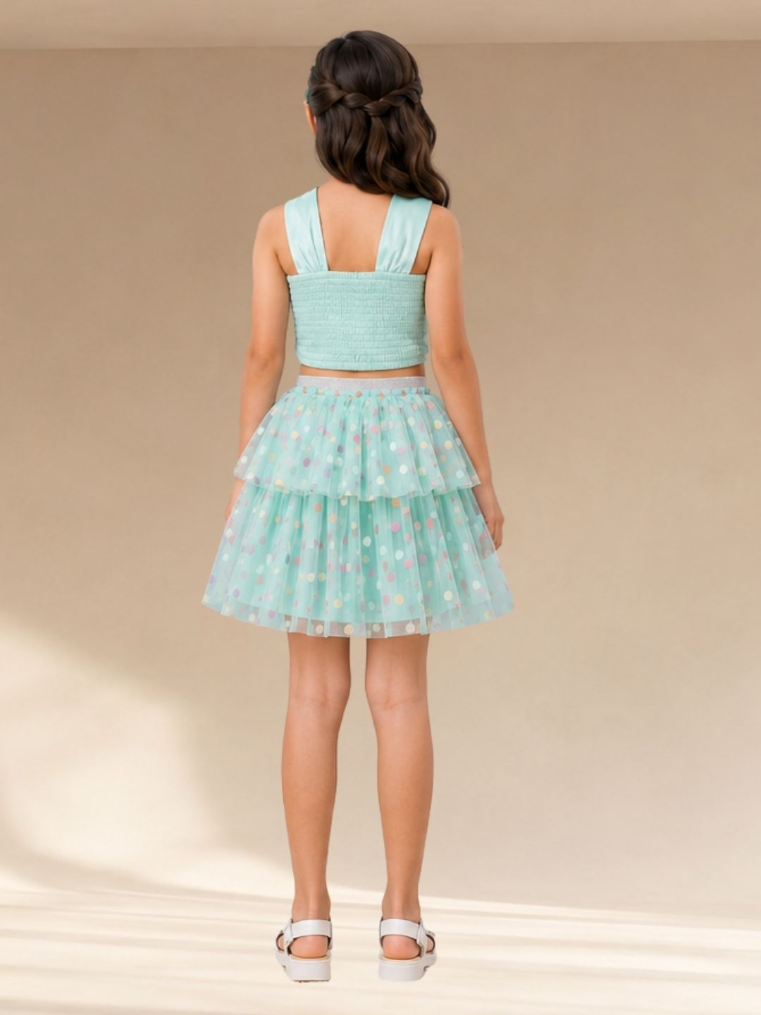 Rainbow Girls Green Stylish Top with Skirt Party Co-ordinate Set