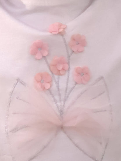 Paris Night White T-shirt with Pink Skirt Set For Girls