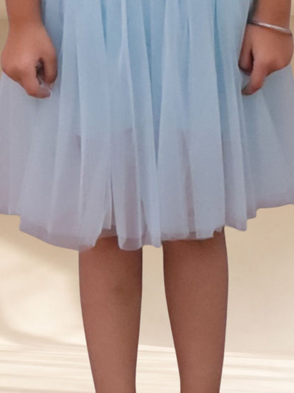 Paris Night White T-shirt with Blue Skirt Set For Girls