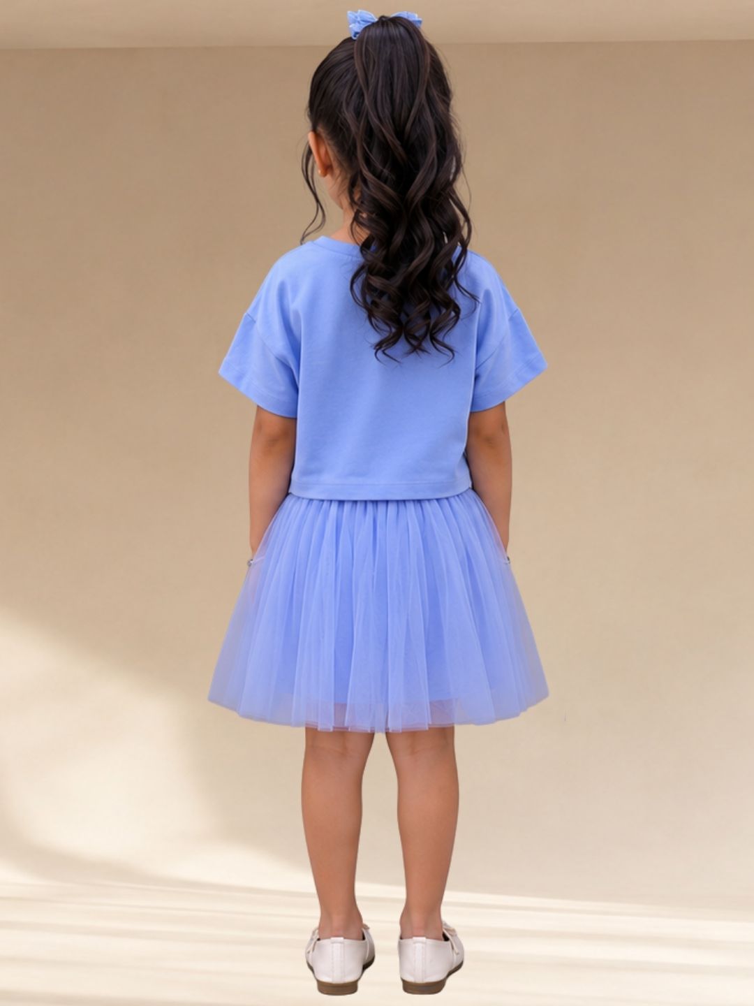 Paris Night Blue T-shirt with Skirt Set For Girls