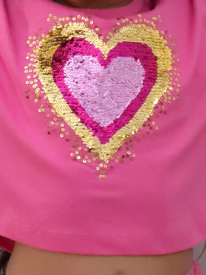 Paris Night Pink T-shirt with Skirt Set For Girls