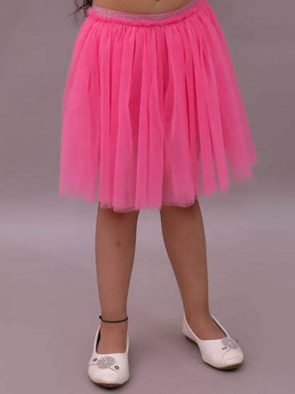 Paris Night Pink T-shirt with Skirt Set For Girls