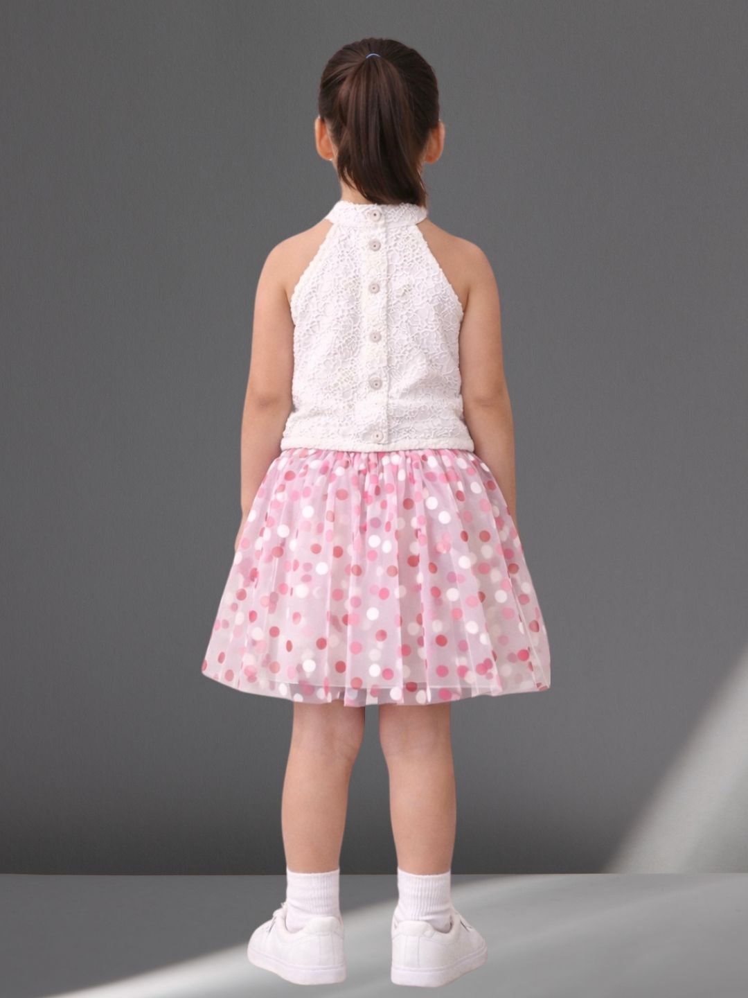 Rainbow Girls White Stylish Top with Pink Skirt Party Co-ordinate Set