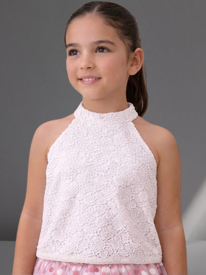Rainbow Girls White Stylish Top with Pink Skirt Party Co-ordinate Set