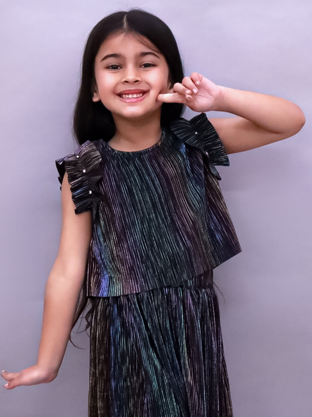 Glam Up Girls Party Grey Frill Sleeves Top
