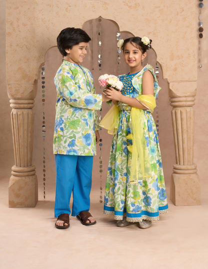 Jaipur Boys Green Kurta and Pyjama Ethnic Set