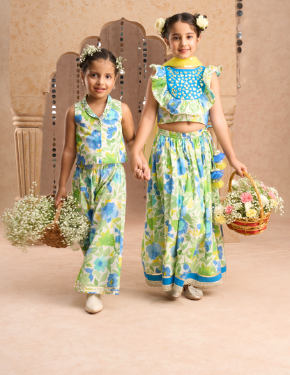 Jaipur Girls Green Cotton Lehanga and Choli with Dupata Ethnic Set