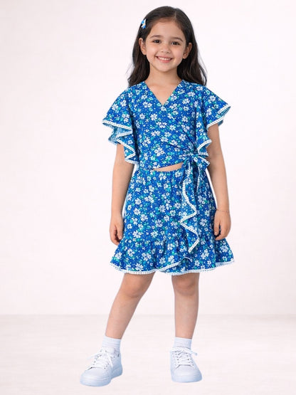 Petal Play Girls Blue Top with Skirt Set