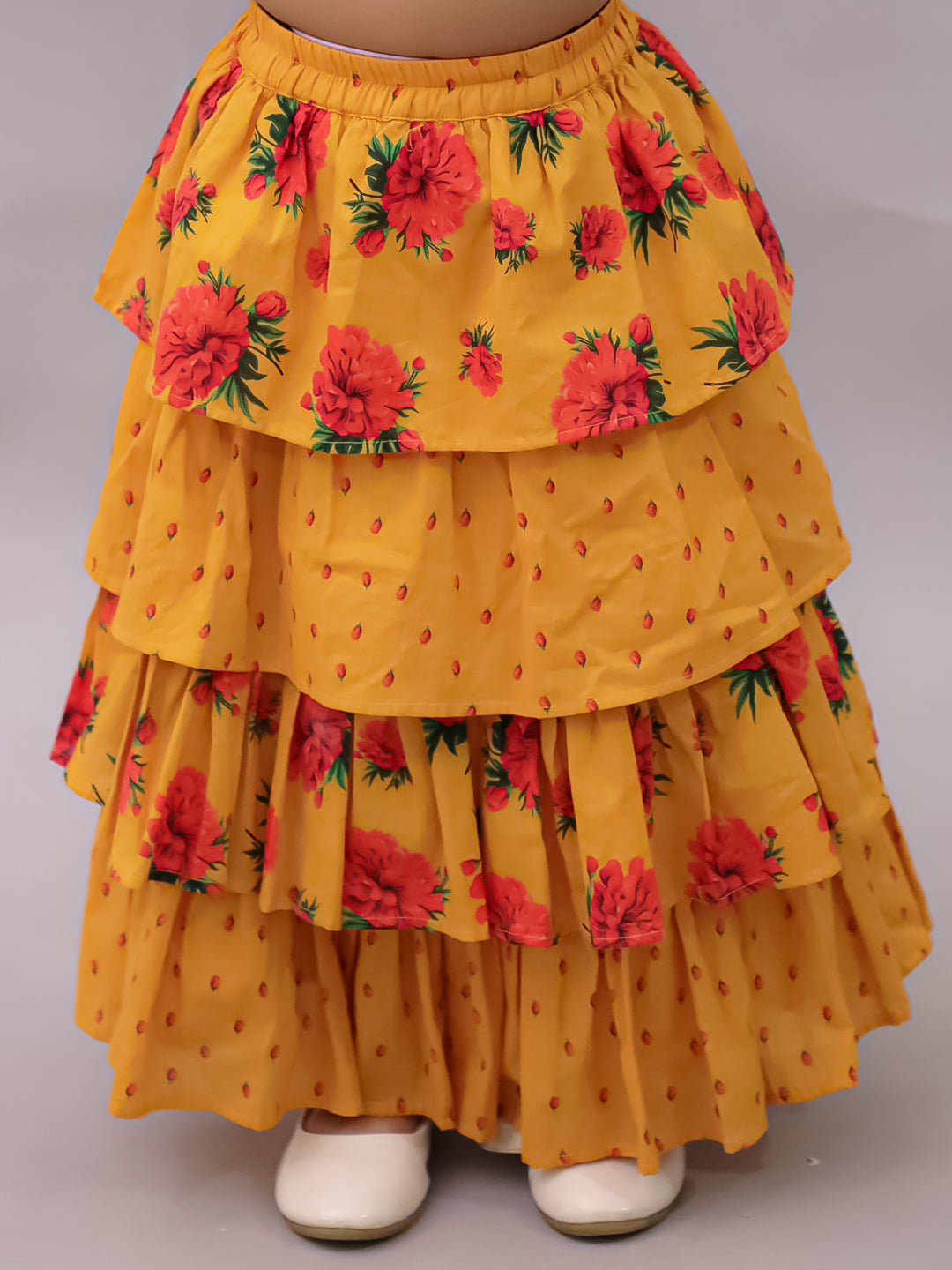 Genda Phool Mustard Choli and Lehanga Set For Girls