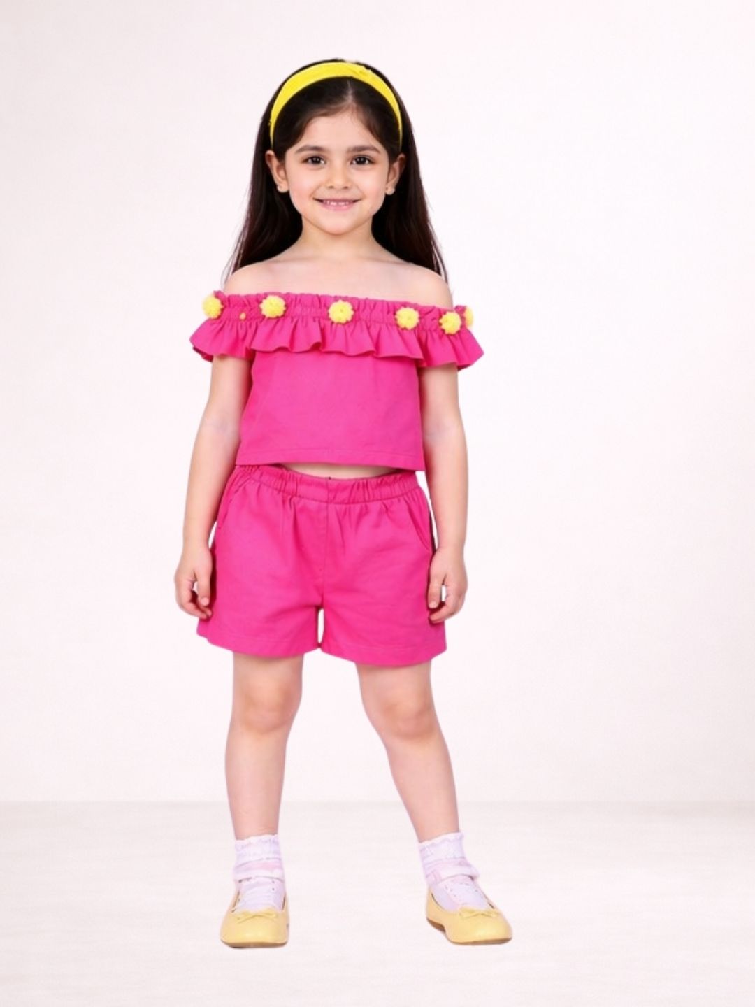 Petal Play Girls Pink Cotton Top with Shorts Set