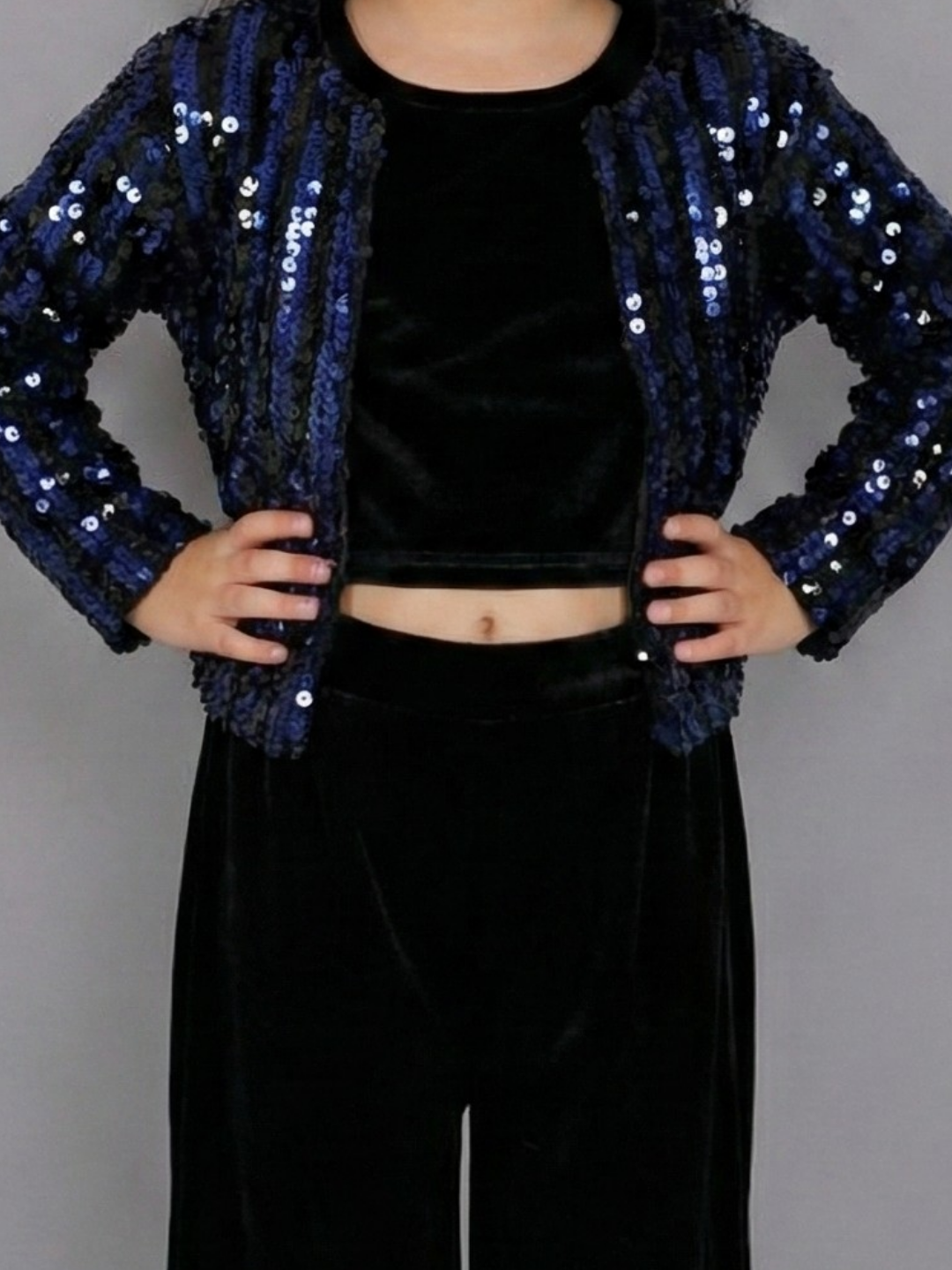 Razzle Dazzle Girls Navy Blue Jacket Bustier and Pant