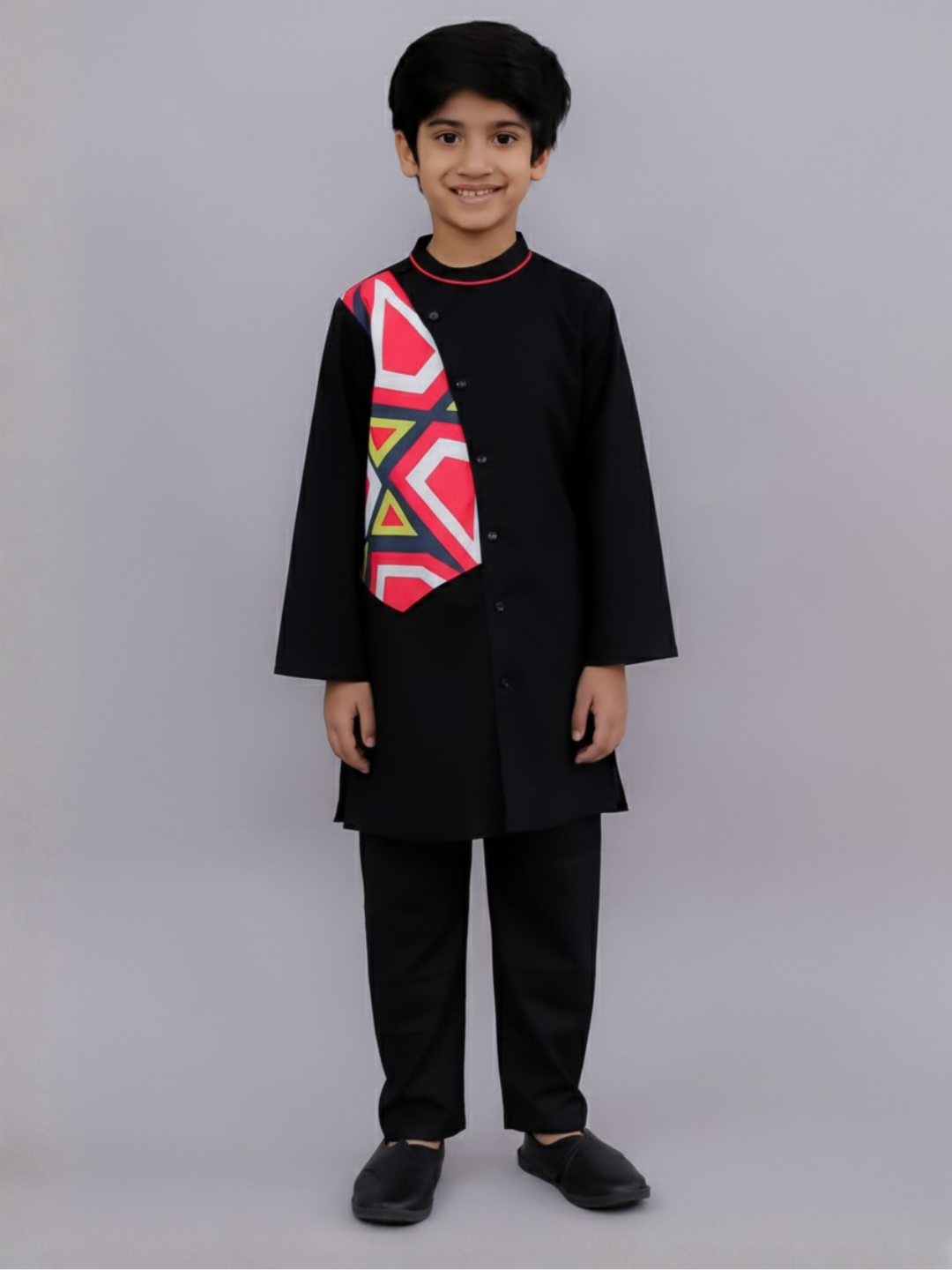 Shor-Gul Black Kurta Pyjama Set For Boys